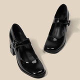 And Autumn French Black Round-Headed Mary Jane Shoes Children's Thick-Heeled Single Shoes Waterproof Platform High-Heeled Shoes Buckle Women's