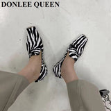 Square Toe Flats Shoes Women Slip On Loafers Comfortable Ballet Zebra Snake Pattern Shoe Big Size 35-41 Zapatillas