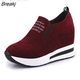 Thick Sole Shoes High Heel Lady Casual Black Women Sneakers Leisure Platform Shoe Slip-On Breathable Height Sneakers