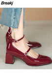 Women's Summer Footwear on Heeled Shoes for Woman 2023 Japanese Style Lolita Mary Jane Red Bride Square Toe High Heels Gothic