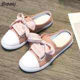 New Women Loafers Girl's Canvas Shoes Slip-on Thick Bottomed Leisure Ladies half slippers Breathable women's shoes