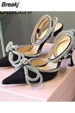 Sequined Bowknot Women's Sandals Sexy Ankle Strap High Heels Pumps Female Sandals 2023 Summer Wedding Nightclub