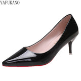 Leather High Heels Fashion Thin Heels Ladies Casual Pumps Pointed Toe Party Dress Single Shoes Red Sole Career Work