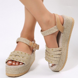 Rivet Straw Sandals Women Summer Casual Non-slip Peep Toe Platform Shoes Ladies Casual Buckle High Shoes for Women