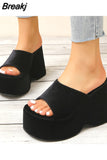 Women's Thick Sole Slippers 2023 Summer Solid Color High Heel Anti-slip Outdoor Slippers Luxury Open Toe Beach