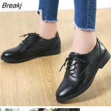 Women Brogue Shoes Woman Flats Autumn Spring Women's Oxfords Genuine Leather Full Black Flat Office Derby Female