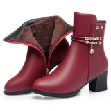 Winter Boots Women's High Heels Solid Color Fleece Warm Plus Size 42 Outdoor Anti-Skid Middle Boots Botas Mujer