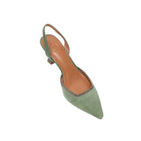 Spring Summer Closed Toe Sandals Women French Slingback Suede Leather Women Shoes Pointed Toe High Heels Green Single