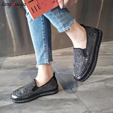pink Luxury Women Flats Rhinestone Sewing Platform Loafers Slip on Sewing Shallow Fashion Casual Shoes Ladies