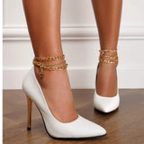 for Woman Heels Fashion Metal Chain Shoes Pointed High Heels Patent Leather White Pumps for Women High Heels Dress