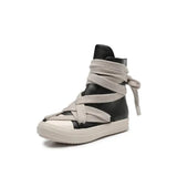 Women High Top Sneakers Lace-Up Platform Shoes Unisex Corss Tied Black Leather Casual Flats Boots Trend 2024 Women
