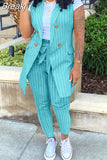 Fall 2023 Two Piece Set Women Outfits Solid Double Breasted Blazer Coat and Sashes Pants Office Lady Casual Street