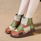 Head Layer Cowhide Flat Bottom Recreational Women's Boots National Wind Color Leather Short Boots Warm Comfortable Cotton