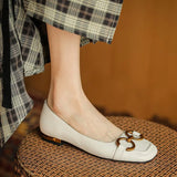 Women Spring Pumps Fasion French Retro Square Toe Brushed Metal Thick Medium Heels Boat Female Slip-on Professional Shoes