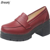 heels platform pumps mujer 2023 spring new fashion buckle solid black shoes woman PU leather waterproof shoes femme