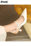 Women's Shoes Closed Footwear Thin Heels Sandals for Woman Stiletto Summer 2023 White Leather Office Work Pointed Toe Trend