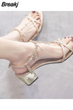 Women High Heels Fashion Pumps Golden Rhinestone Lady Sandles Summer Female Open Toe Wedding Shoes Women High Heels Buckle