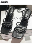 Sandals Female Shoe Espadrilles Platform High Heels Open Toe Cross All-Match Cross-Shoes New Girls Stiletto Lacquered