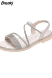 Strap Female Sandal Women's Low Shoes Large Size Clear Heels 2023 Summer Girls Low-heeled Comfort Big Fashion