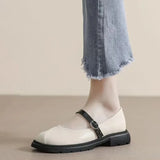 Soled Mary Jane Shoes Women's 2023 New Spring and Autumn Season Flat Button Belt Shallow Round Head Thick Heel Shoes
