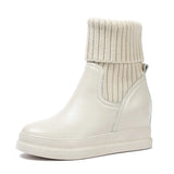 Leather Heightened With Plush Thread Short Boots Flat-Soled Martin Boots Thin Boots With Drill In The Middle Of The Thick