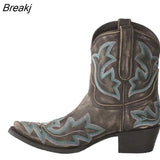 Botas Mujer Faux Leather Cowboy Ankle Boots for Women Wedge High Heel Boots Snake Print Western Cowgirl Boots