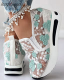 42 Female Wedge Shoes Mesh Breathable Shoes Women blue white Platform Sneakers Women Height Increasing Wedges Shoes