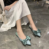 Summer Women Baotou Sandals Fashion Bow-knot Low Heels Pumps Female Silk Sexy Pointed Sandalias De Mujer Women's