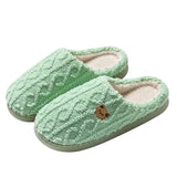 Plush Warm Home Cotton Slippers Women Cute Cartoon Bear Winter Slippers for Couples Flat Heels Non Slip Indoor House