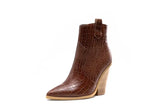 Gold Snake Print Ankle Boots For Women Wedge High Heels Boots Woman Runway Design Chunky Heels Botas Mujer Western