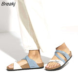 Women's Vintage Slippers Thick Bottom Retro Flat Sandals Buckle Strap Outside Summer Woman Shoes Ladies Slides Female