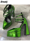 Brand Woman Shoe Shining High Heel Women Pumps Elegant Ankle Strap Female Platform Shoes Office Lady Summer Women