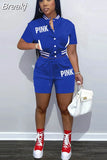 Camouflage Women Two Piece Sets Letter Print Short Sleeve Pockets Baseball Top Shorts Casual Summer Fashion