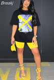 Fashion Print 2 Two Piece Sets Women Streetwear Outfits 2023 Summer Y2K Short Sleeve Tshirt+Biker Shorts Sets