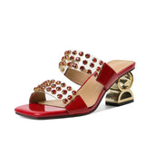 New Hot Glitter Mesh Women Sandals Summer Fashion Outdoor Peep Toe Casual Beach Slippers Thick Heel Slip on Women