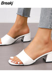 New Summer Square Toe Open Toe Pumps Leather Platform Slippers Outdoor Sexy Elegant Fashion Party Shoes Sandalias De