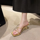 Women's Stiletto High Heel Slippers Shoes for Woman Luxury Designer Women Comfortable Gold Silver Sandals Trend 2024 Size