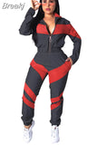 Patchwork Sporty Two Piece Sets Women Tracksuits Suits Zipper Coat Sweatshirt Cargo Pants 2pcs Outfits Sets