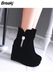 Women Boots High Heels Autumn Shoes Winter Footwear Zipper Chelsea Round Toe Stiletto Wedge Lolita Black Ladies Rubber Rock
