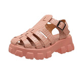 Fashion Gladiator Women Narrow Band Cross-tied Platform Square Heel Peep Toe Rome Design Sexy Mature Shoes
