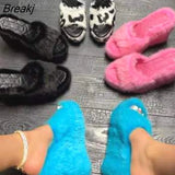 Luxury new women feminine high-heeled fur drag outdoor all-match shoes slippers round head wedges with mink fur