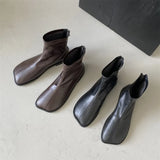 Women's Shoes White Ankle Boots Boots-Women Zipper Flat Heel Fashion Low 2023 Autumn Rock Rubber Leather Ladies Rome PU
