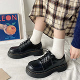 Jane Women Pumps 2023Spring Solid Lace-up Platform Shoes Round Toe Casual Zapatillas Mujer Black 4.5CM High Zapato De