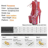 Inch Pole Dance Women Shoes Laser Lace Up Boots Petent Leather Sexy Heels Platform Boots Side Zipper High Heel Super Hot