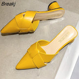 Riband Decoration Slippers Women Fashion High Quality Round Heel Shoes Casual Sweet High Heels Plus Size 42 Women
