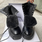 White Black PU Leather Ankle Boots Women Autumn Winter Round Toe Lace Up Shoes Woman Fashion Motorcycle Platform