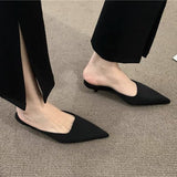 Spring Pointed Toe Women Mules Slipper Fashion Candy Color Ladies Elegant Dress Sandal Square Low Heel Slip on Slides