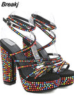 Buckle Platform Women Sandals Summer 2023 New Hot Sexy Elegant Rhinestones Shoes Thick Heels Sandals Bowknot Decor