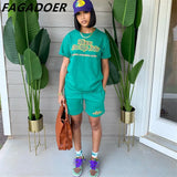 Women Two Piece Sets Summer Letter Print Round Neck Tshirt And Shorts Tracksuits Casual Female Jogger Matching