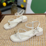 Women 2023 Summer New Fashion Square Toe Roman Shoes Simple Fairy Strap Women Shoes Flat Casual Shoe Sandalias De